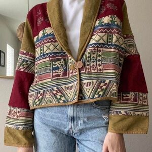 Vtg New Identity Womens Aztec Southwestern Jacket XL Multicolor Tapestry Cropped